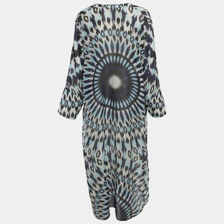 Pre Owned Valentino Blue Printed Cotton Blend Kaftan Dress M