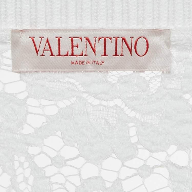 Pre Owned Valentino White Lace Fringed Loose Fit Mini Dress M