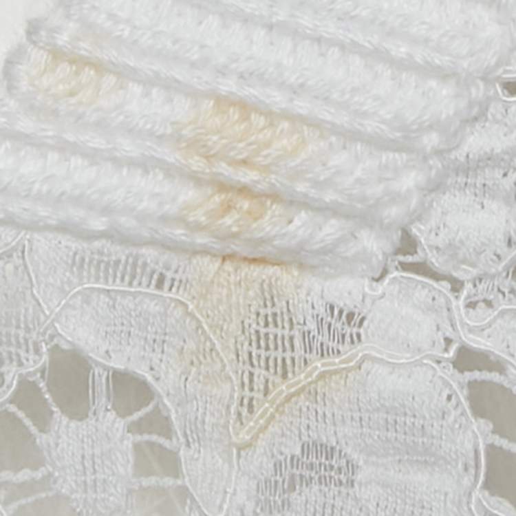 Pre Owned Valentino White Lace Fringed Loose Fit Mini Dress M