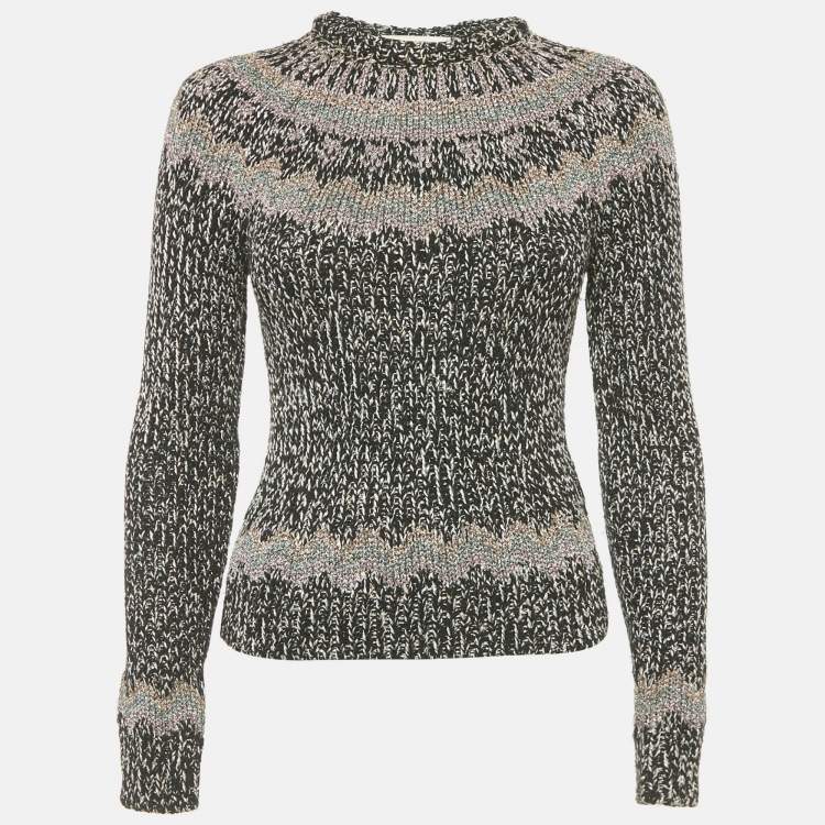 Pre Owned Valentino Black Lurex Rib Knit Wool Blend Sweater S