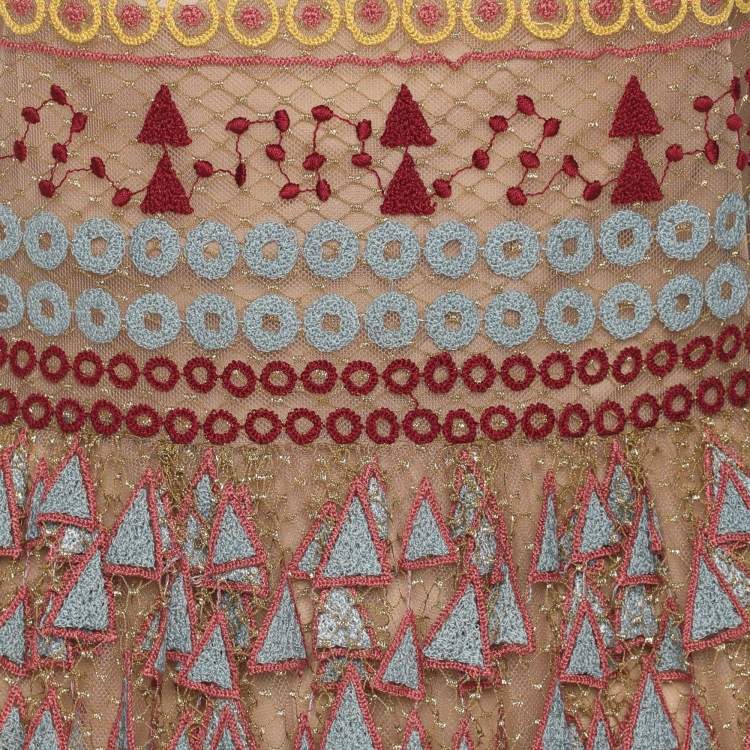 Pre Owned Valentino Multicolor Embroidered Knit Midi Dress M