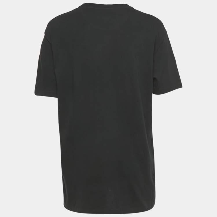 Pre Owned Valentino Black Cotton VLogo Sequence Embellished Crew Neck T-Shirt M 