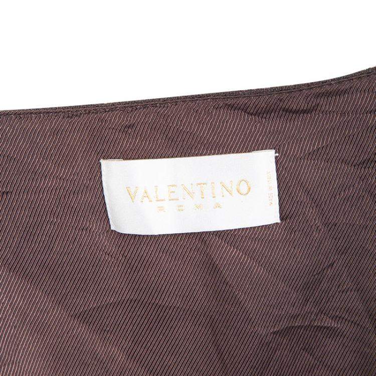 Pre Owned Valentino Brown Wool High Waist Inverted Pleat Skirt L