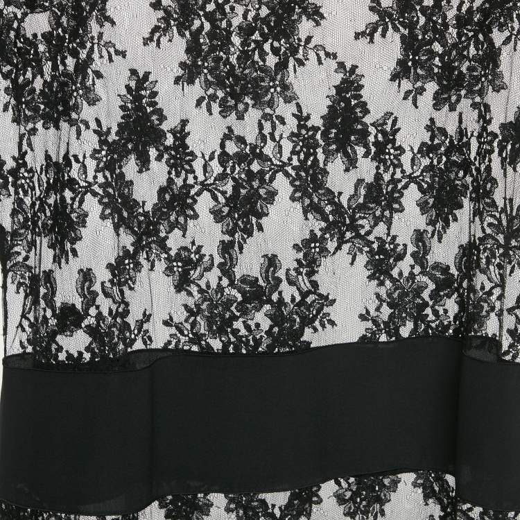 Pre Owned Valentino Black Sheer Silk Lace Mini Dress S