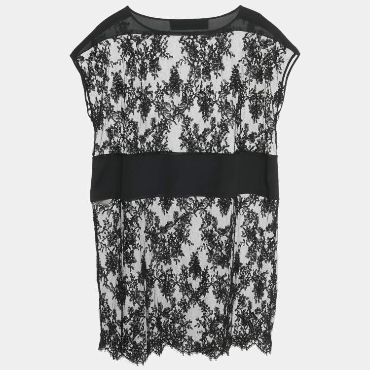 Pre Owned Valentino Black Sheer Silk Lace Mini Dress S