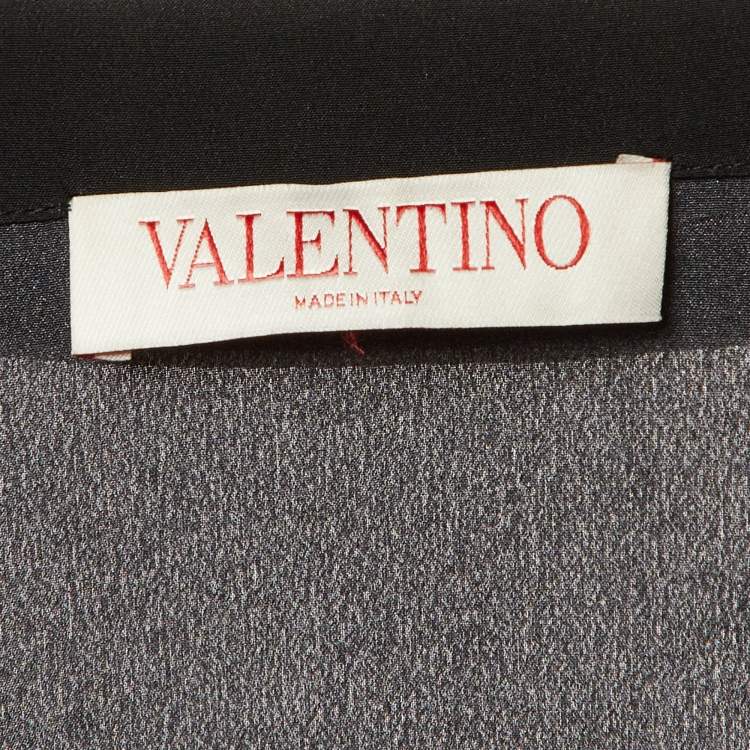 Pre Owned Valentino Black Floral print Silk Feather Trim Shirt XL
