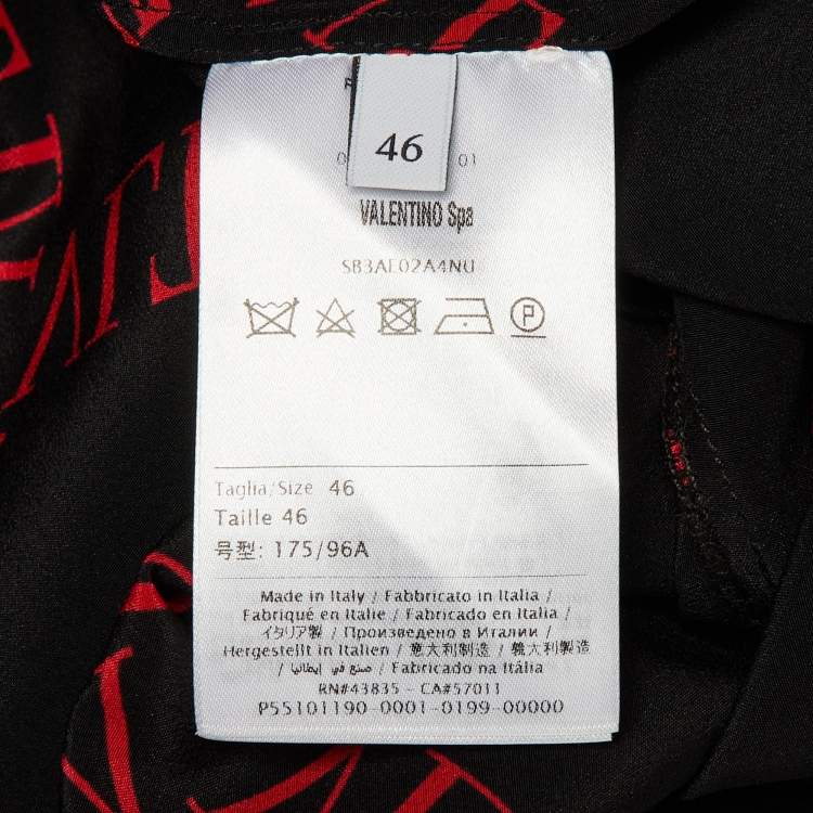 Pre Owned Valentino Black/Red VLTN Print Silk Blend Tie-Up Neck Detail Blouse L