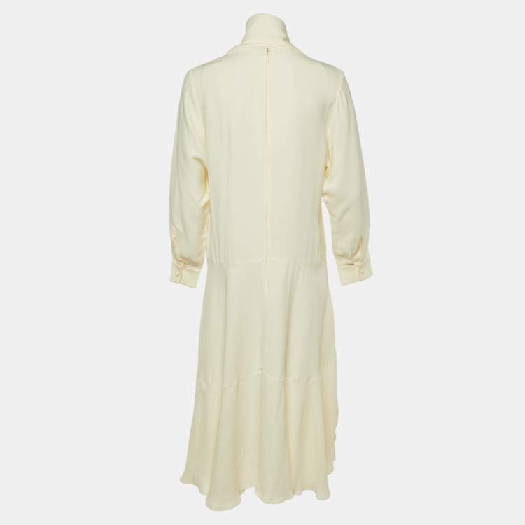 Pre Owned Valentino Cream Crepe Rose Embroidered Midi Dress L