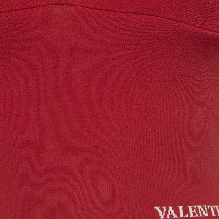 Pre Owned Valentino Red Logo Detail Stretch Knit Crop Top M