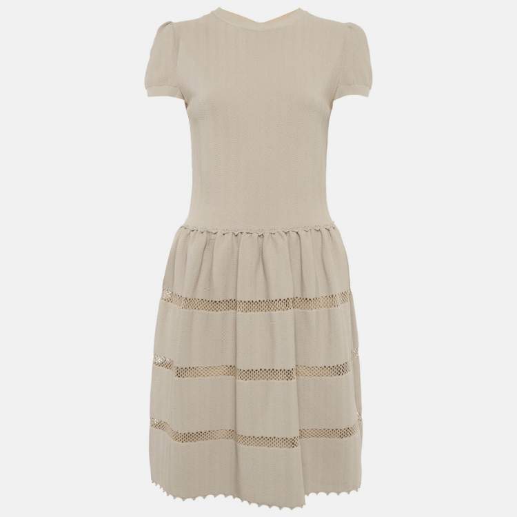 Pre Owned Valentino Beige Stretch Knit Mesh Detail Mini Dress M