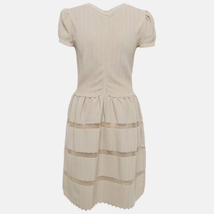 Pre Owned Valentino Beige Stretch Knit Mesh Detail Mini Dress M