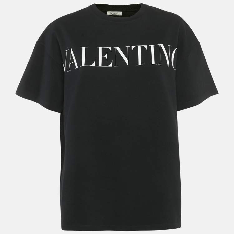 Pre Owned Valentino Black Logo Print Jersey T-Shirt S