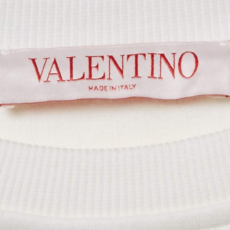 Pre Owned Valentino Off White Sequin Logo Cotton Sweatshirt M