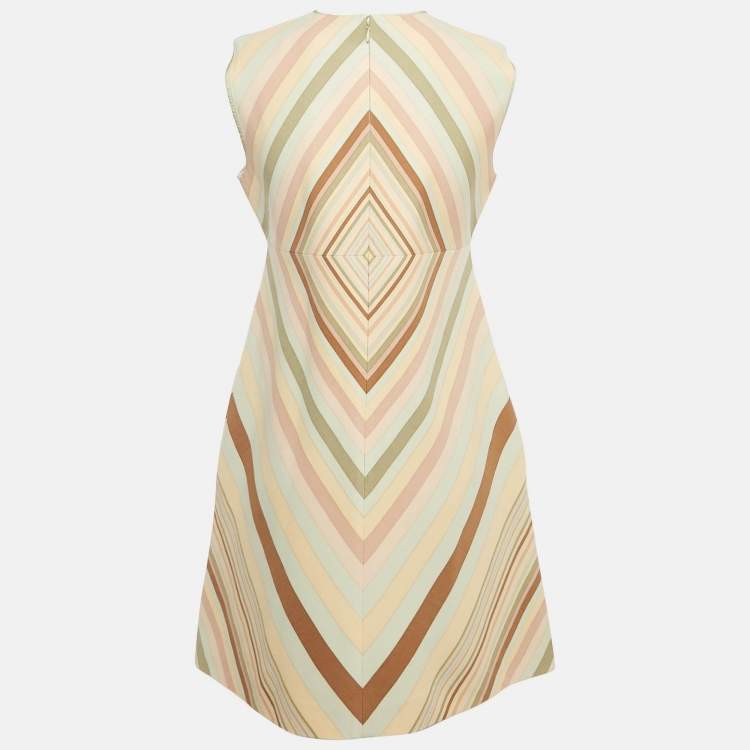 Pre Owned Valentino Green Striped Wool Mini Dress M