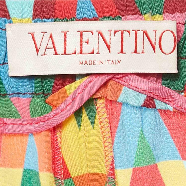 Pre Owned Valentino Multicolor V-Optical Print Silk Drawstring Trousers L 