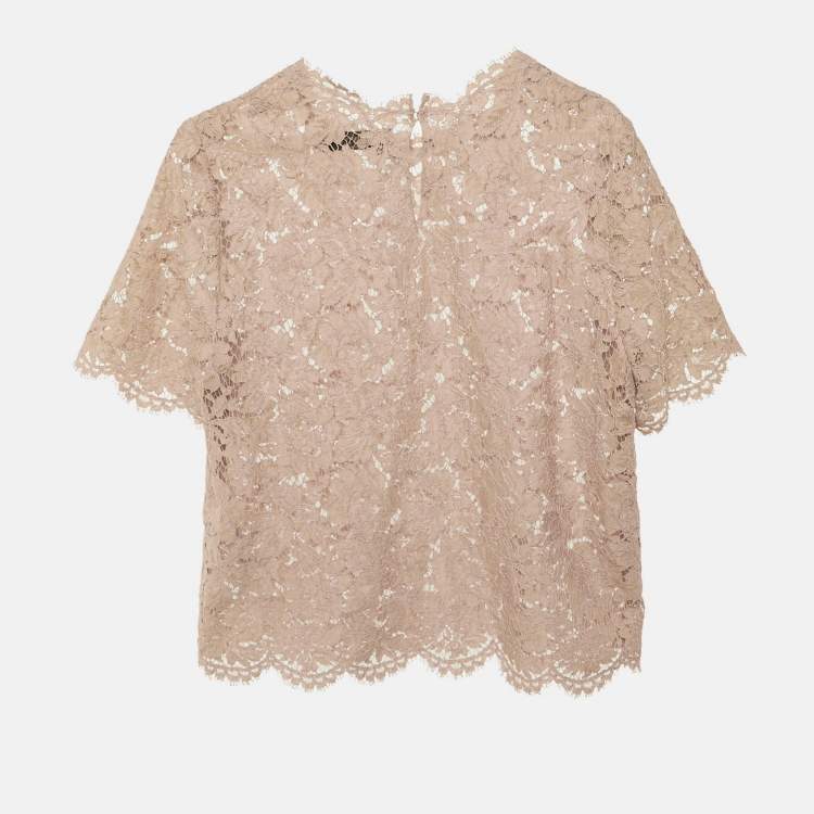 Pre Owned Valentino Pink Floral Lace Scalloped Top M