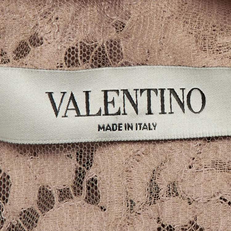 Pre Owned Valentino Pink Floral Lace Scalloped Top M