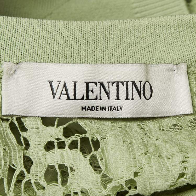 Pre Owned بلوزة فالنتينو دانتيل وتريكو خضراء واسعة مقاس وسط