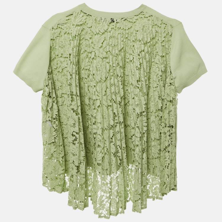 Pre Owned بلوزة فالنتينو دانتيل وتريكو خضراء واسعة مقاس وسط