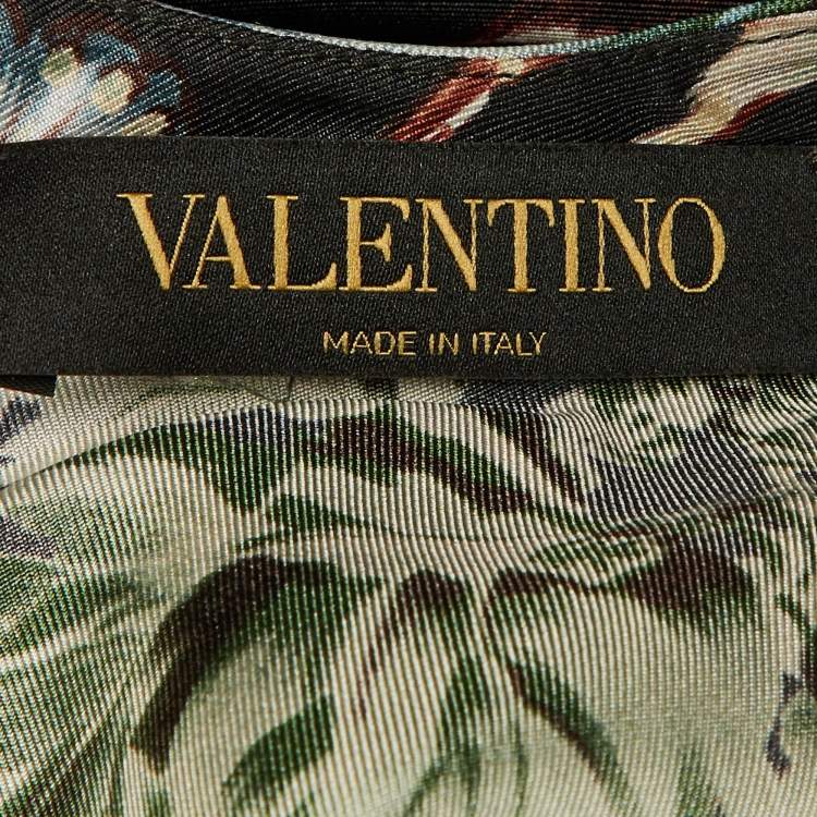 Pre Owned Valentino Black Animal Fantasy Print Silk Top S 