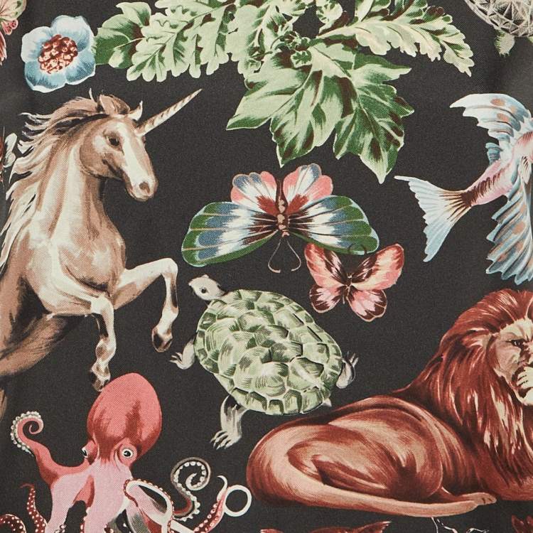 Pre Owned Valentino Black Animal Fantasy Print Silk Top S 