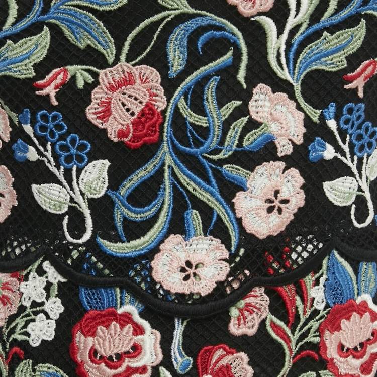 Pre Owned Valentino Black Floral Embroidered Mesh Sheath Midi Dress S 