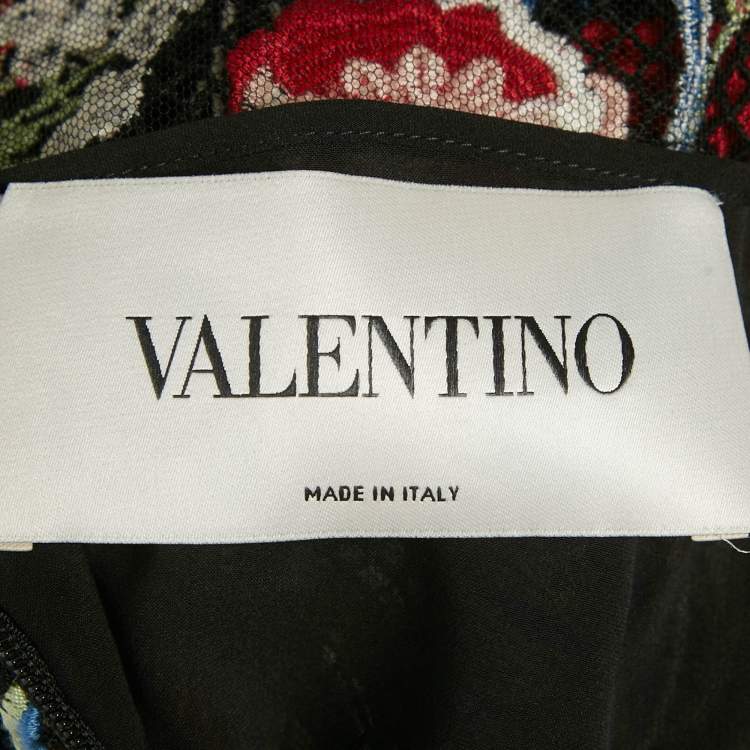 Pre Owned Valentino Black Floral Embroidered Mesh Sheath Midi Dress S 