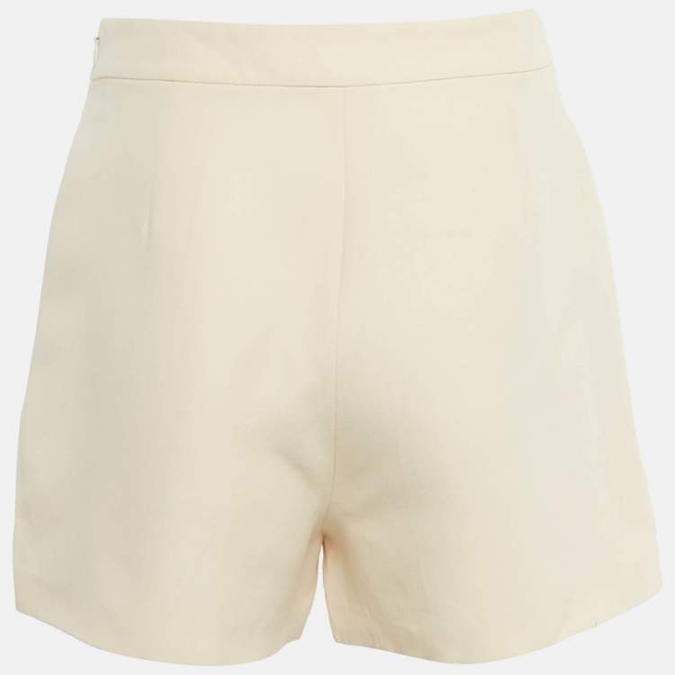 Pre Owned Valentino Beige Wool & Silk V -Detail Shorts M