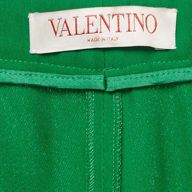 Pre Owned Valentino Green Silk Drawstring Wide Leg Trousers L