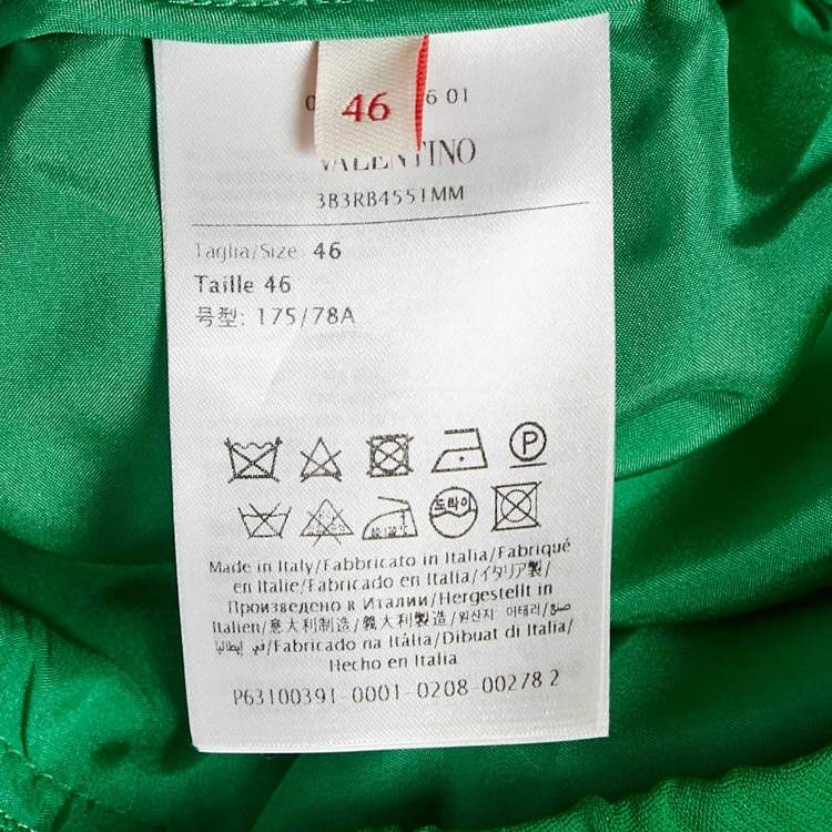 Pre Owned Valentino Green Silk Drawstring Wide Leg Trousers L