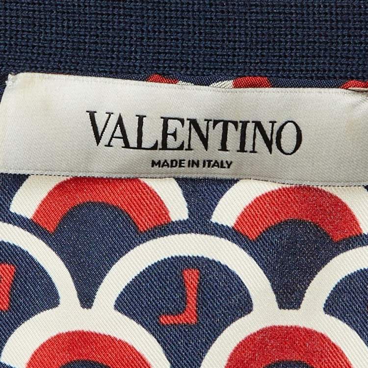 Pre Owned Valentino Navy Blue Printed Silk & Wool Cardigan L