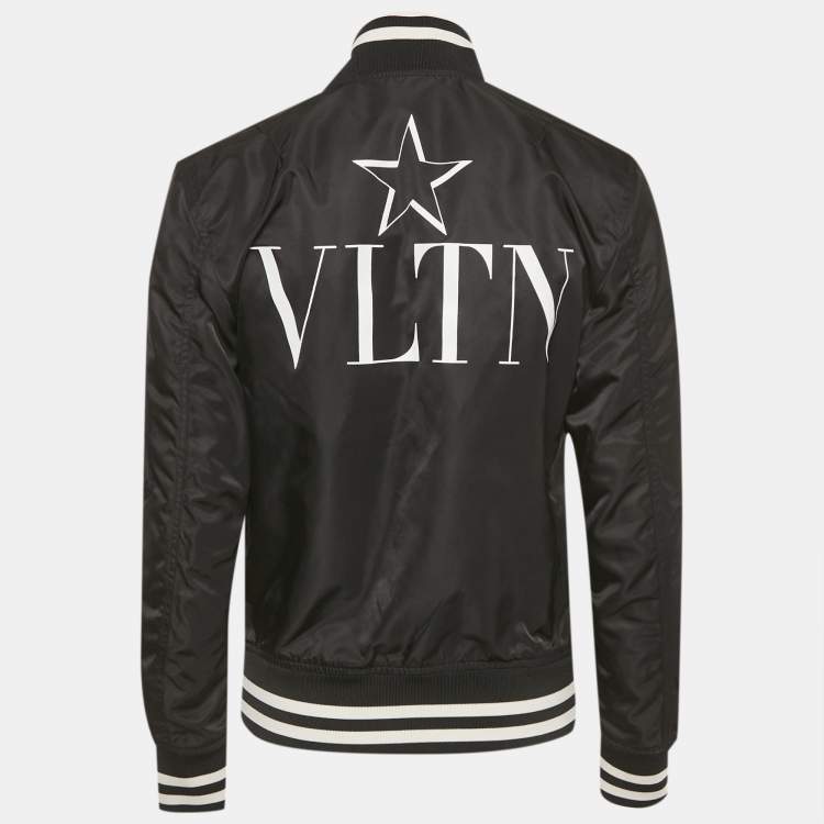 Pre Owned Valentino Black Logo Print Nylon Bomber Jacket S
