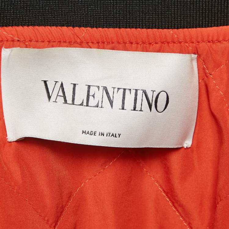 Pre Owned Valentino Black Logo Print Nylon Bomber Jacket S