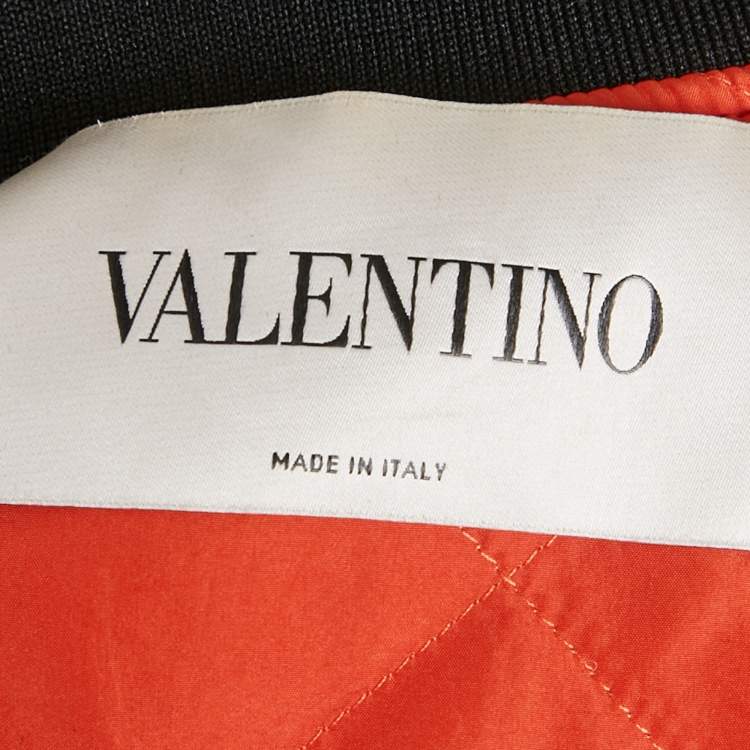 Pre Owned Valentino Black Logo Print Nylon Bomber Jacket S