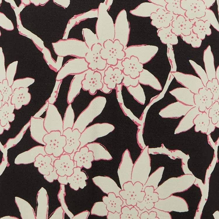 Pre Owned Valentino Black Floral Print Wool & Silk Shift Dress XL