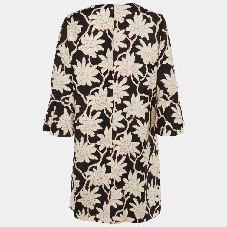 Pre Owned Valentino Black Floral Print Wool & Silk Shift Dress XL