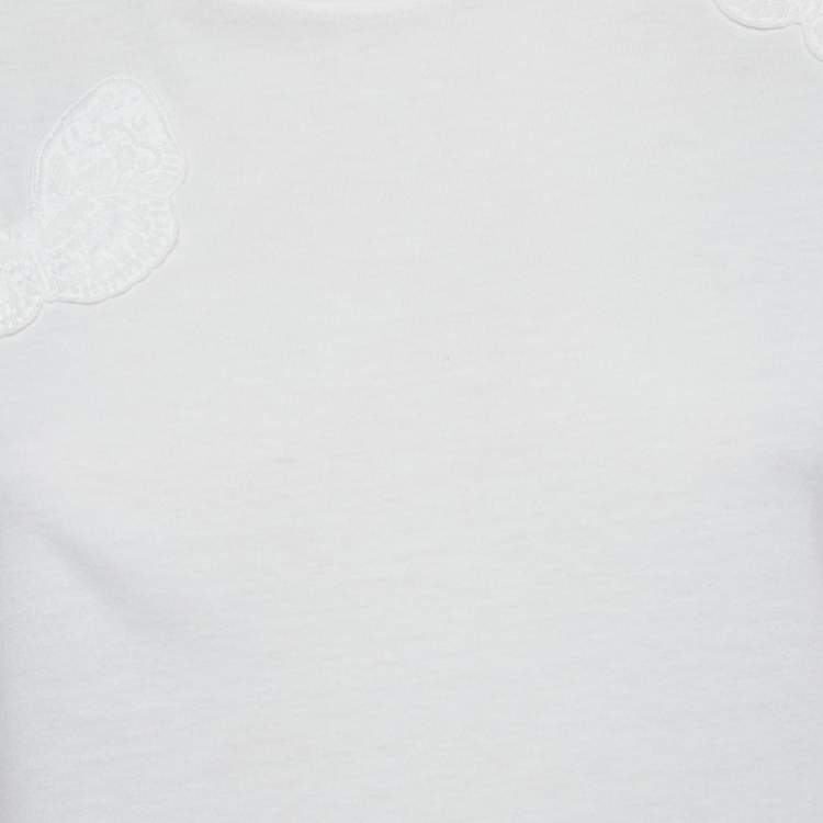 مملوكة مسبقًا Valentino White Butterfly Applique Jersey T-Shirt S