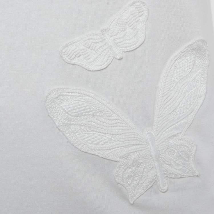مملوكة مسبقًا Valentino White Butterfly Applique Jersey T-Shirt S