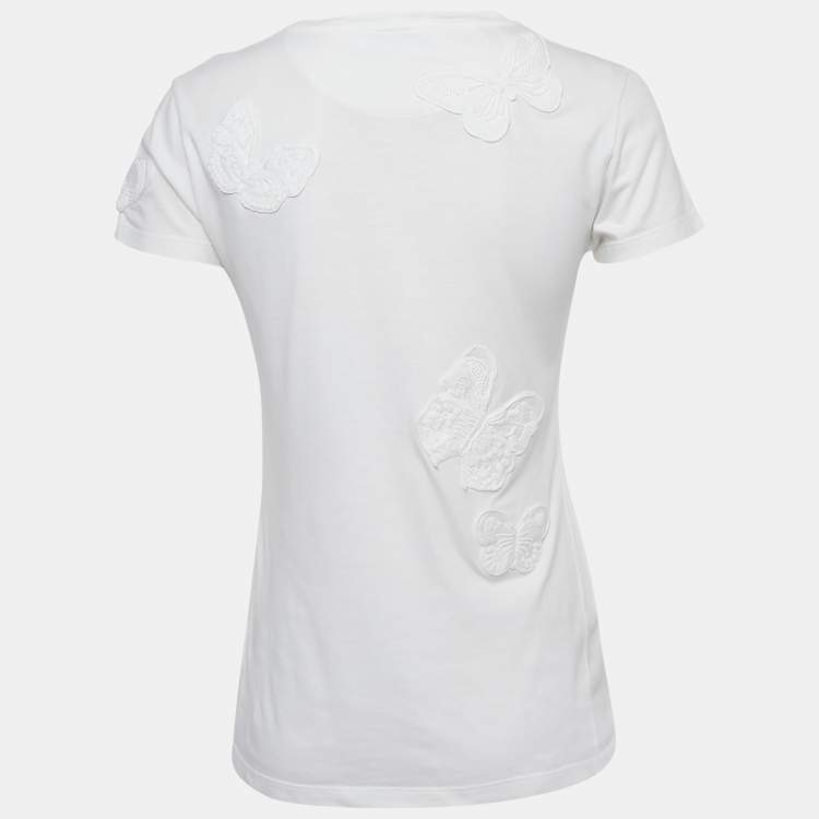 مملوكة مسبقًا Valentino White Butterfly Applique Jersey T-Shirt S
