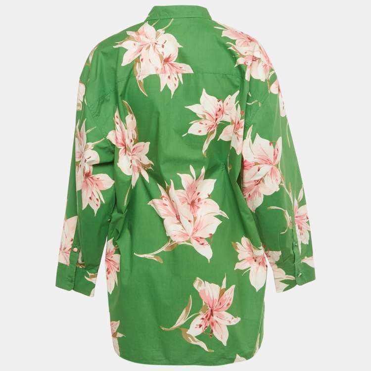Pre Owned Valentino Green Floral Print Cotton Oversized Shirt S