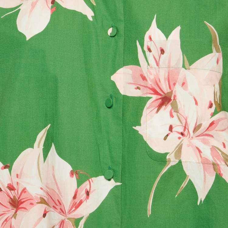 Pre Owned Valentino Green Floral Print Cotton Oversized Shirt S