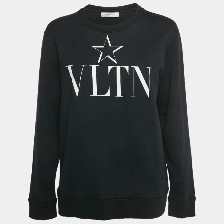 Pre Owned Valentino Black Logo Print Cotton Sweatshirt M