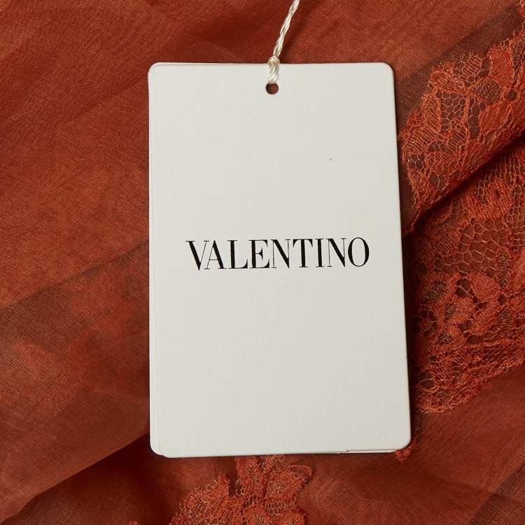 Pre Owned Valentino Orange Lace & Organza Midi Dress M