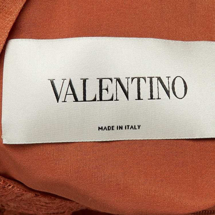 Pre Owned Valentino Orange Lace & Organza Midi Dress M