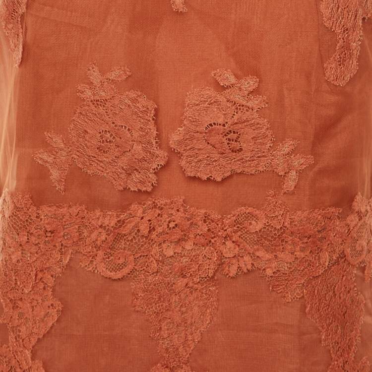 Pre Owned Valentino Orange Lace & Organza Midi Dress M