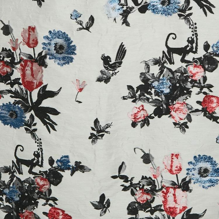 Pre Owned Valentino White Floral Jacquard Pencil Skirt S 