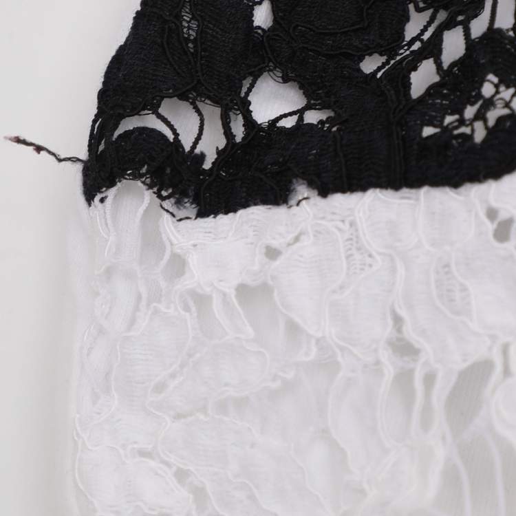 Pre Owned Valentino White/Black Lace and Jersey Logo Tops XL