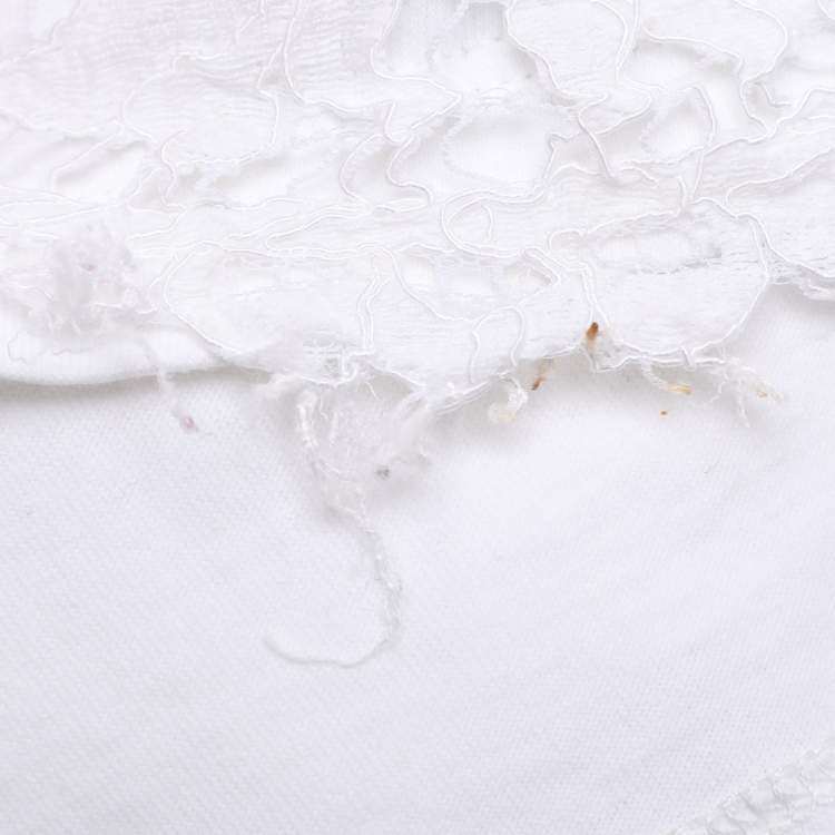 Pre Owned Valentino White/Black Lace and Jersey Logo Tops XL