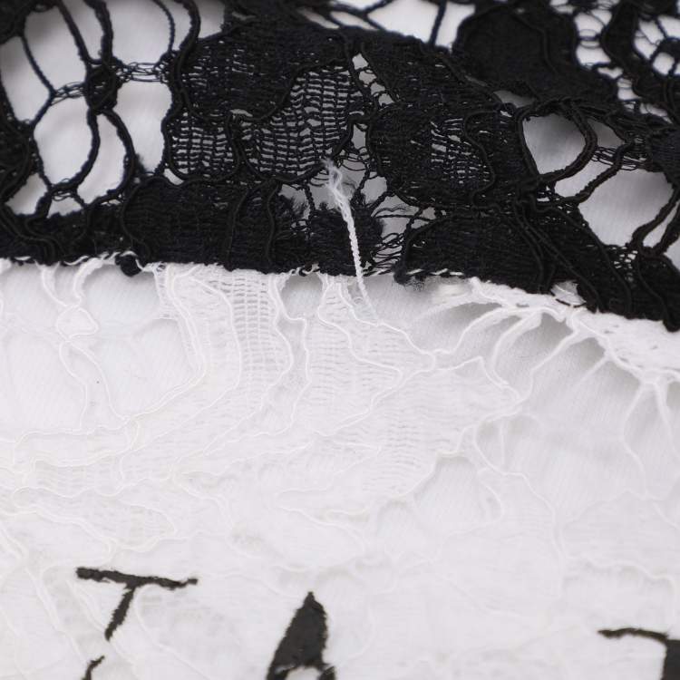 Pre Owned Valentino White/Black Lace and Jersey Logo Tops XL