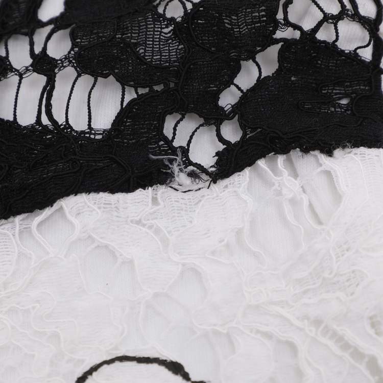 Pre Owned Valentino White/Black Lace and Jersey Logo Tops XL